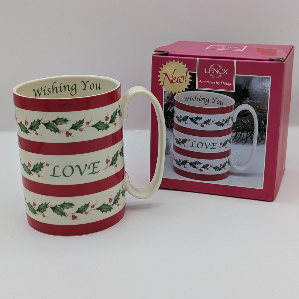 Lenox Red and White Mug with Holly and Love Design